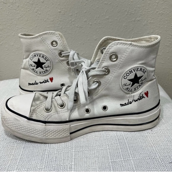 Converse White Women's Sneakers Made With Love Platforms W 6.5 - Picture 4 of 8